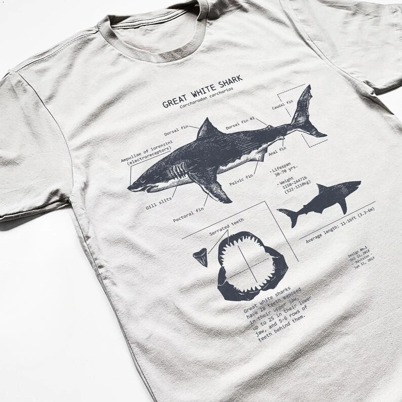 Great White Shark Anatomy T-shirt Shark Shirt Great White Shark Biology Shirt Shark Gift Great White Shark Painting Marine Tops