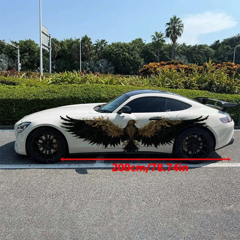 2pcs Gilded Pattern Black Eagle Car Side Wraps, Self-Adhesive PVC Waterproof & Scratch-Resistant Stickers, Car Accessory Gift