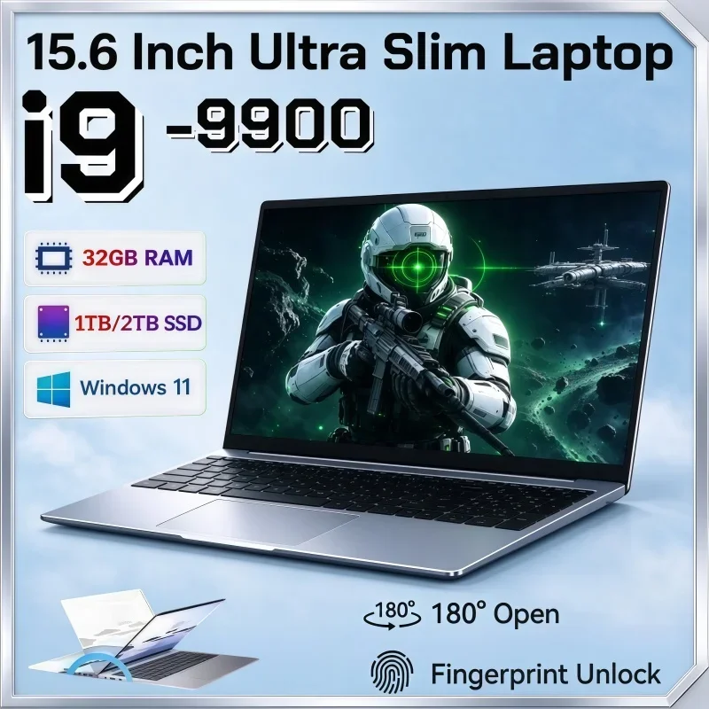 15.6 Inch Windows11 Notebook PC Intel I9 9900 32GB RAM 2TB SSD Fingerprint Unlock Laptop For Office Work Online Learning Games