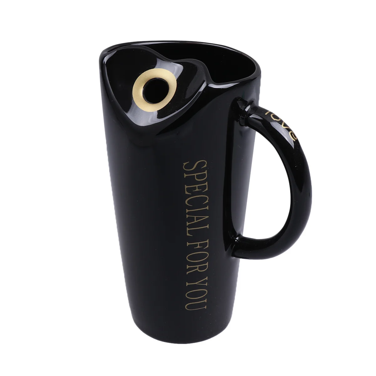 

Large Capacity Ceramic Mug with Spoon and Straw Creative Drinking Cup Couple Cups Gifts (Style A, Black)
