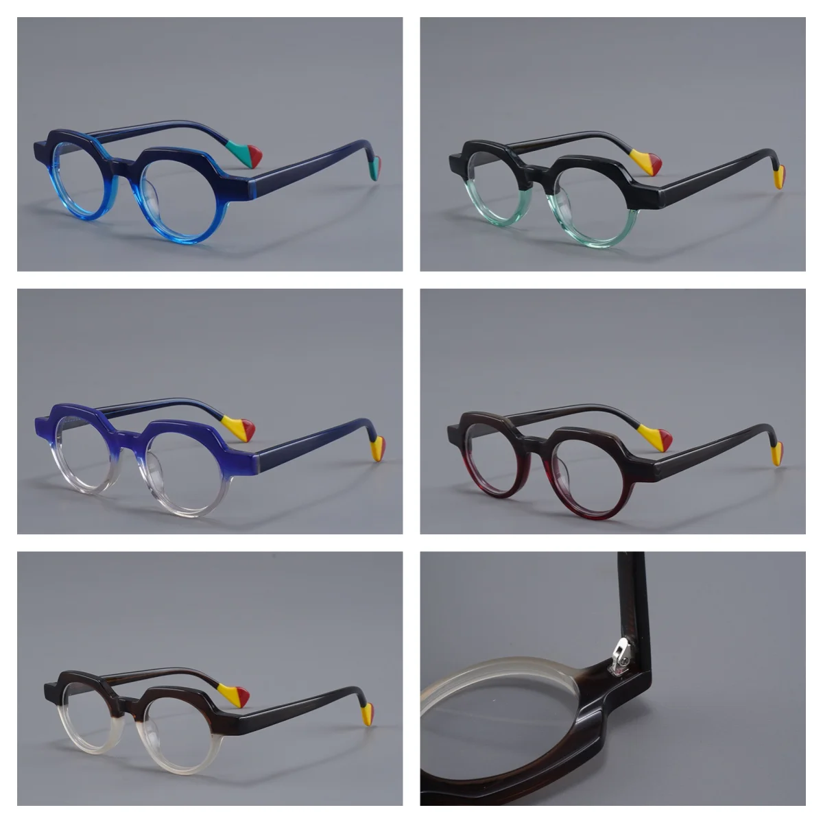 กรอบแว่นตาสีเรโทรสำหรับผู้ชาย แว่นตาอะซิเตท แว่นสายตาสั่งตัดได้ รุ่นแฟชั่นสำหรับผู้หญิง สไตล์สตรีท