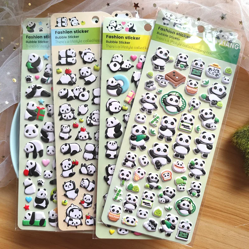 

4pcs Kawaii Panda 3d Bubble Stickers Sakura Creative Girl'S Diy Phone Case Camera Decoration Stickers Children'S Reward Toy