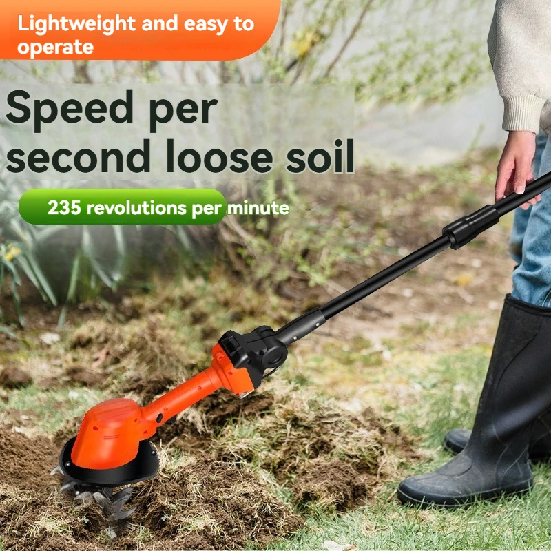 Household Electric Handheld Micro Tiller, Multifunctional Rotary Hoe for Weeding, Soil Loosening and Farm Plowing