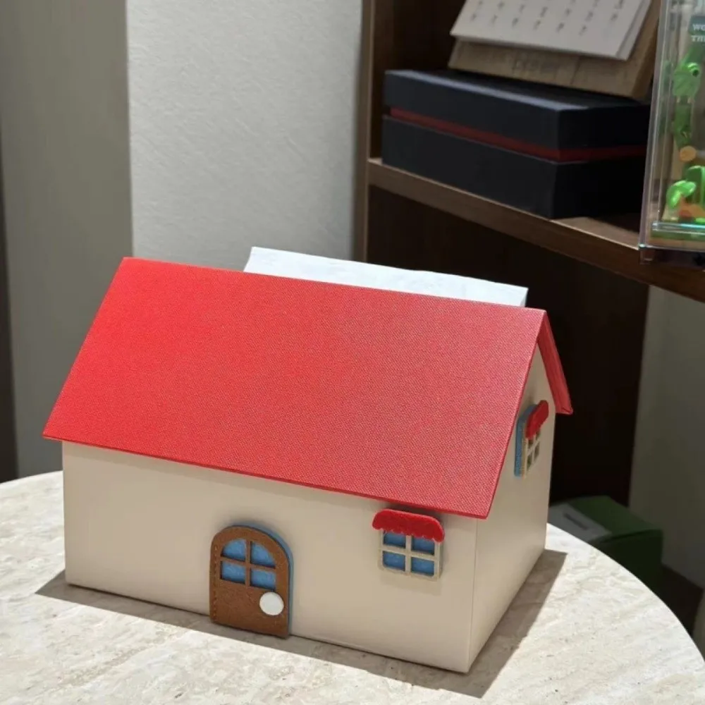 

Cute Small House Tissue Box Storage Holder Flip Cover Red Decorative Tissue Box Creative Cartoon Napkin Box Living Room