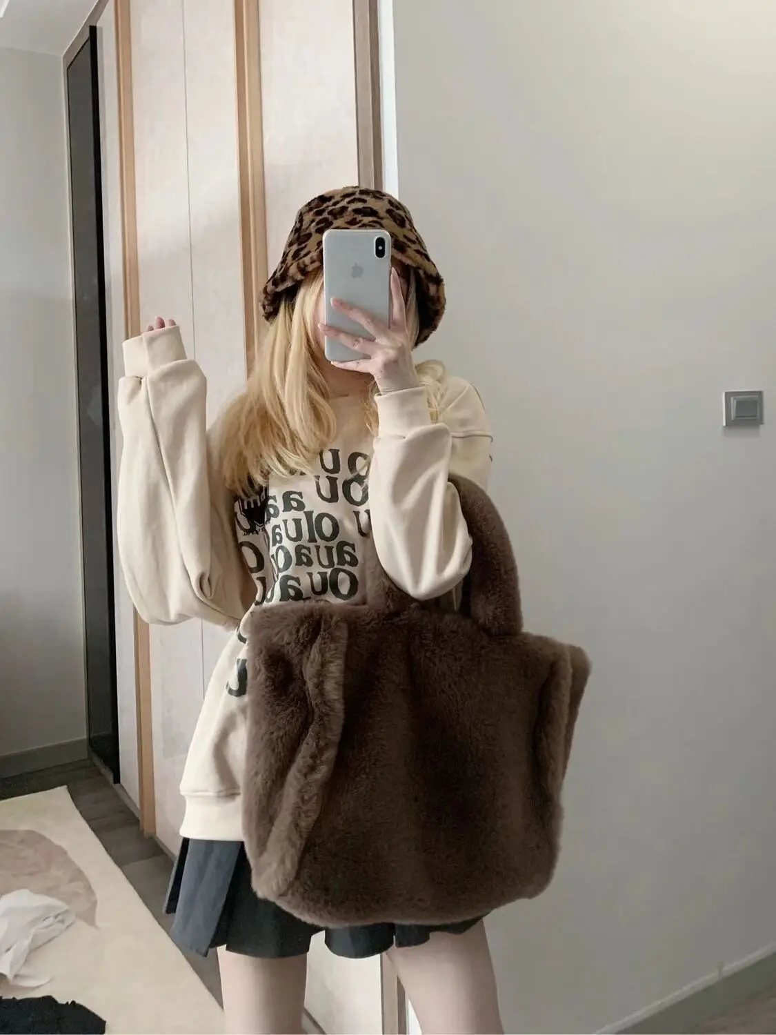 JIAERDI Plush Tote Bag Women 2023 Autumn Vintage Fur Soft Large Capacity Coffee Shoulder Bag Female Retro Y2k Handbag Aesthetic