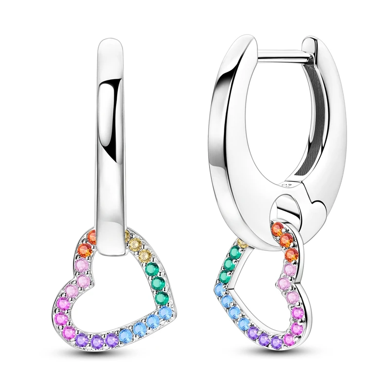 

925 Sterling Silver Earrings Women Rainbow Heart Drop Earring For Anniversary Wedding Jewelry Gifts