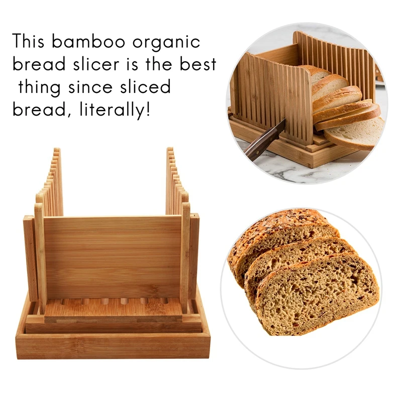 Bamboo Bread Slicer Cutting Guide - Wood Bread Cutter For Homemade Bread, Loaf Cakes, Bagels Foldable And Compact With Crumbs Tr