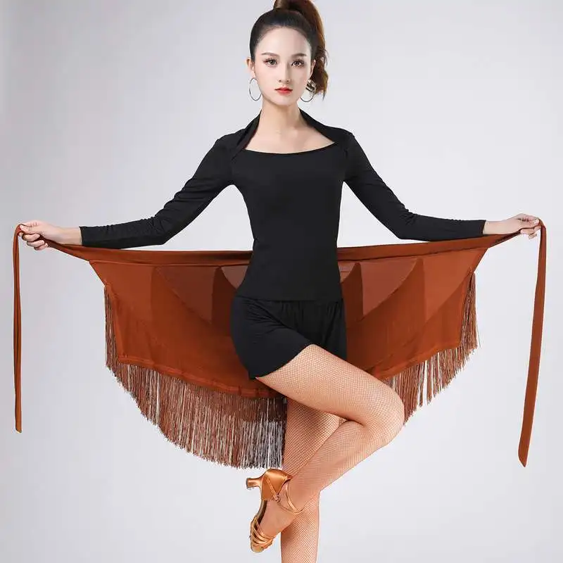 Black Fringe Latin dance skirt for women girls salsa rumba ballroom tassels hip scarf party performance dance skirt