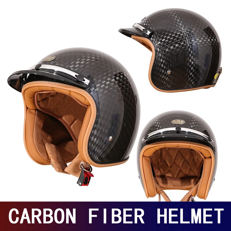 

Carbon fiber motorcycle helmet for men and women motorcycle helmet three-quarters cruise American retro half helmet ultra light.