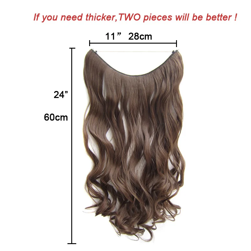 Synthetic One piece Hair Extensions No Clip No Glue Invisible 24inch Long Straight Wave Heat Resistant String Hairpiece