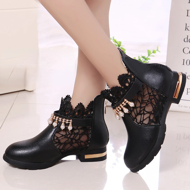 Zapatos NiñaGirl Leather Shoe New Lace Princess Shoes Fashion Ankle Boot Mesh Performance Shoe Lolita Shoes Kid Shoes Mary Jane