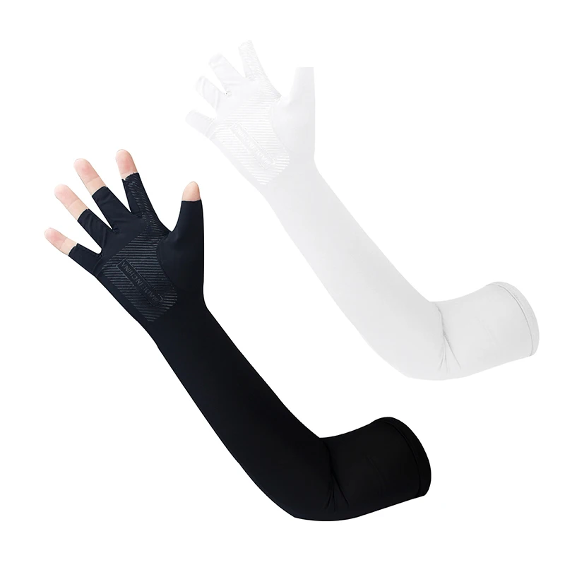 1Pair Sport Arm Sleeves Cycling Running Fishing Climbing Arm Cover Gloves Sun UV Protection Ice Cool Sleeves With 5-finger Cuff