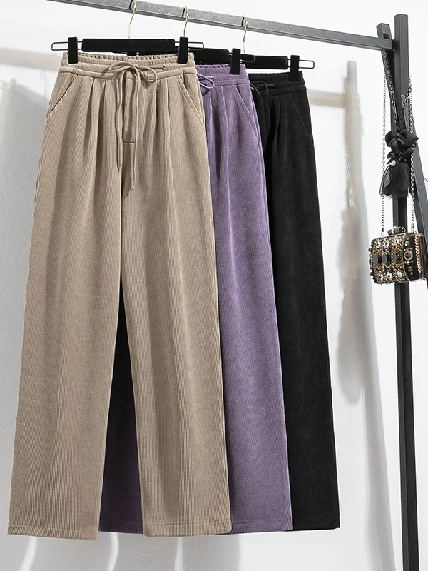 

Женские брюки больших размеров из вельвета на осень-зиму, прямые, с высокой талией, повседневные, однотонные, для полных фигур