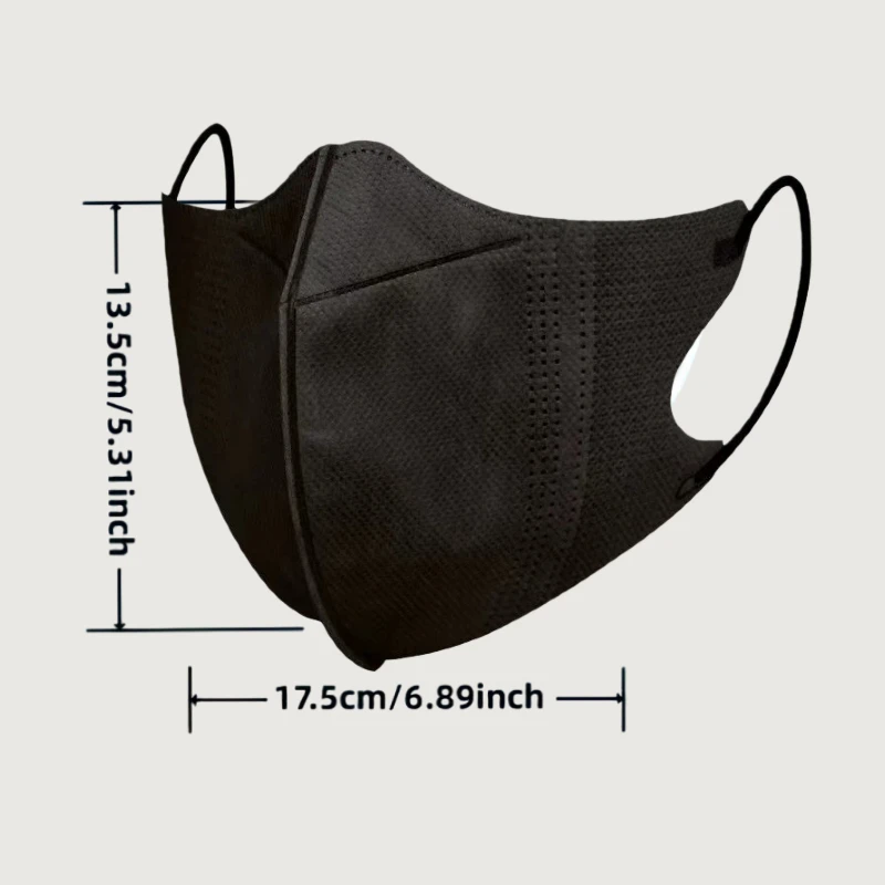 200 máscaras descartáveis tridimensionais pretas de 4 camadas/3D, design curvo para caber aos contornos faciais, 200/100/50/10 peças com presilhas elásticas espessadas para ponte nasal, compra em massa barata para uso