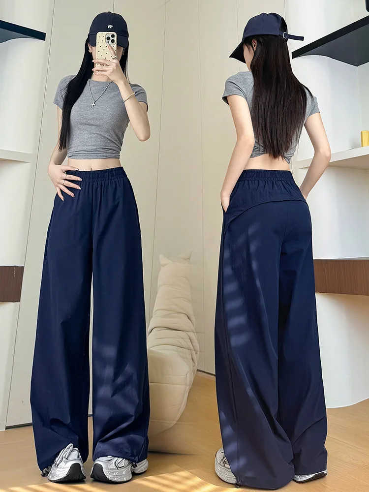 ワイドレッグパンツ カワイイ レディース 春 モダール BF オーバーサイズ 大学生 プリーツ ドローストリング ライト エステティック バンディング テンダー ミルキー