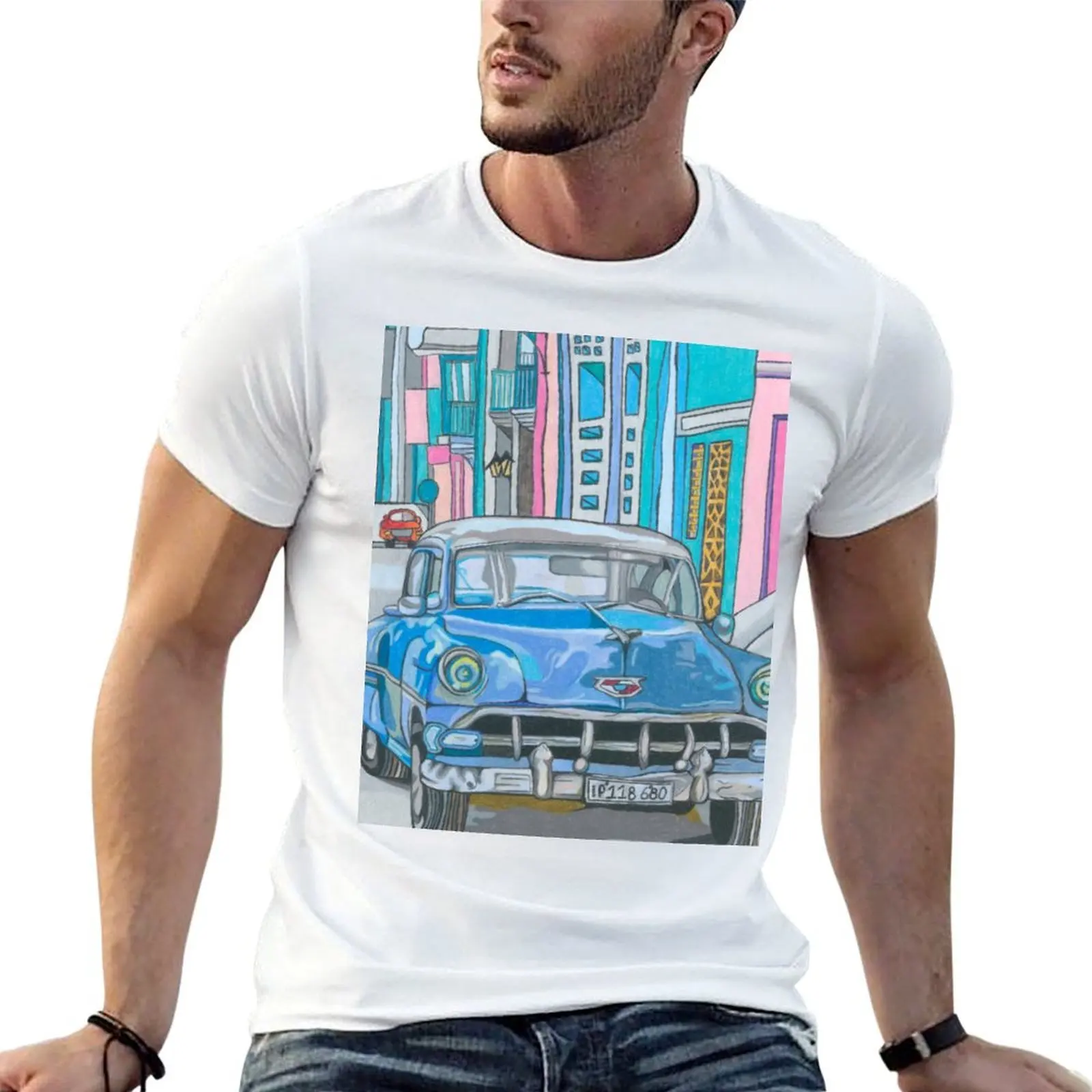 

1950's Blue Cuban car T-Shirt anime tshirt graphic t shirts for man cotton t shirt man T-shirt