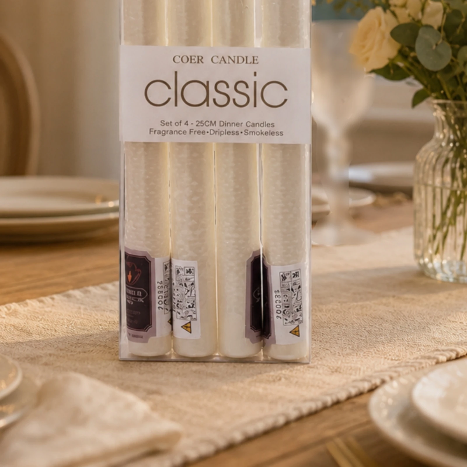 4 Pieces White Pillar Candle Flat Top Slim Pillar Candle Home Decor Visible Wick Boxed