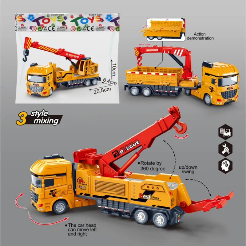 Inertial Engineering Truck Crane Truck Lifting Rescue Transport Vehicle Model Children's Toy Birthday Gift B209