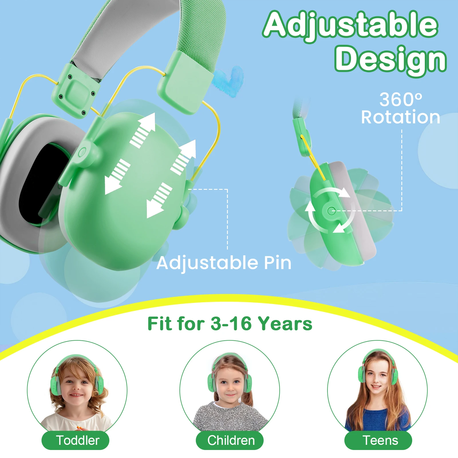 K3 Kid Ear Protection Baby Noise Earmuffs Noise Reduction Ear Defenders earmuff for children Adjustable NRR 25db Safety