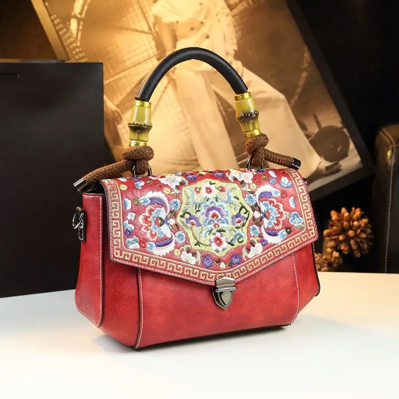 

Designer Brand New Leather Vintage Embroidery Hand Shoulder Crossbody Bags for Women Hot Selling