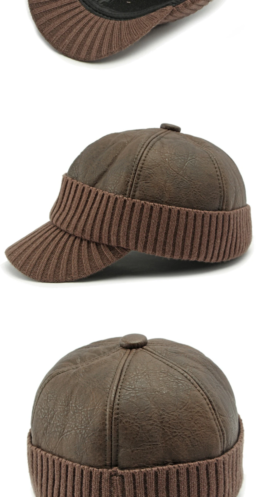 HT4542 Hohe Qualität PU Leder Kappe Dicke Warme Winter Baseball Kappe Männer Baseball Hüte Snapback Earflap Cap Papa Hüte mit Ohrenklappe – Detail 13