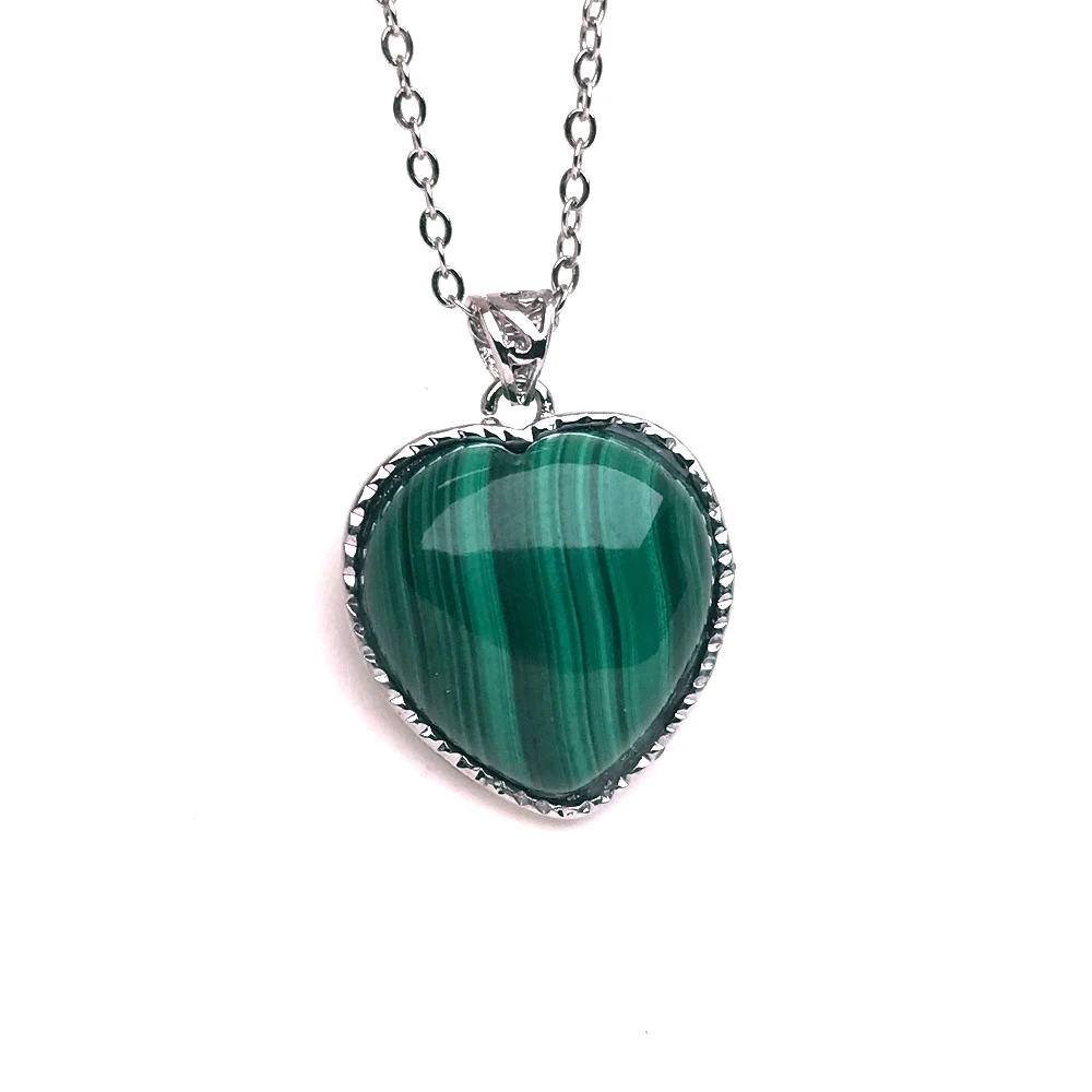 CSJ Natural Malachite Pendants Gemstone Heart Cut 15mm Necklace for Women Party Birthday Handmade Trendy Jewelry Gift