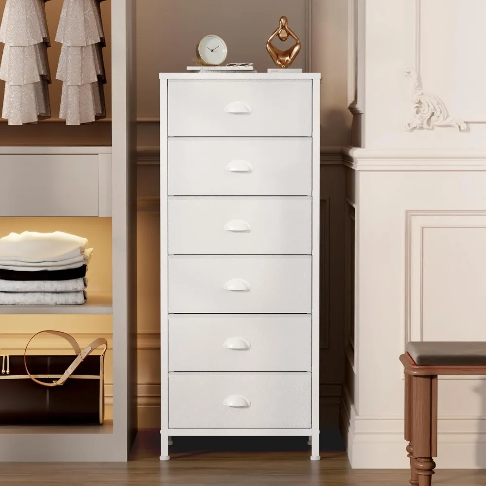 

Tall Dresser for Bedroom,Vertical Storage Tower Unit and End Table w/6 Fabric Drawers,Nightstand Furniture with Drawer Organizer