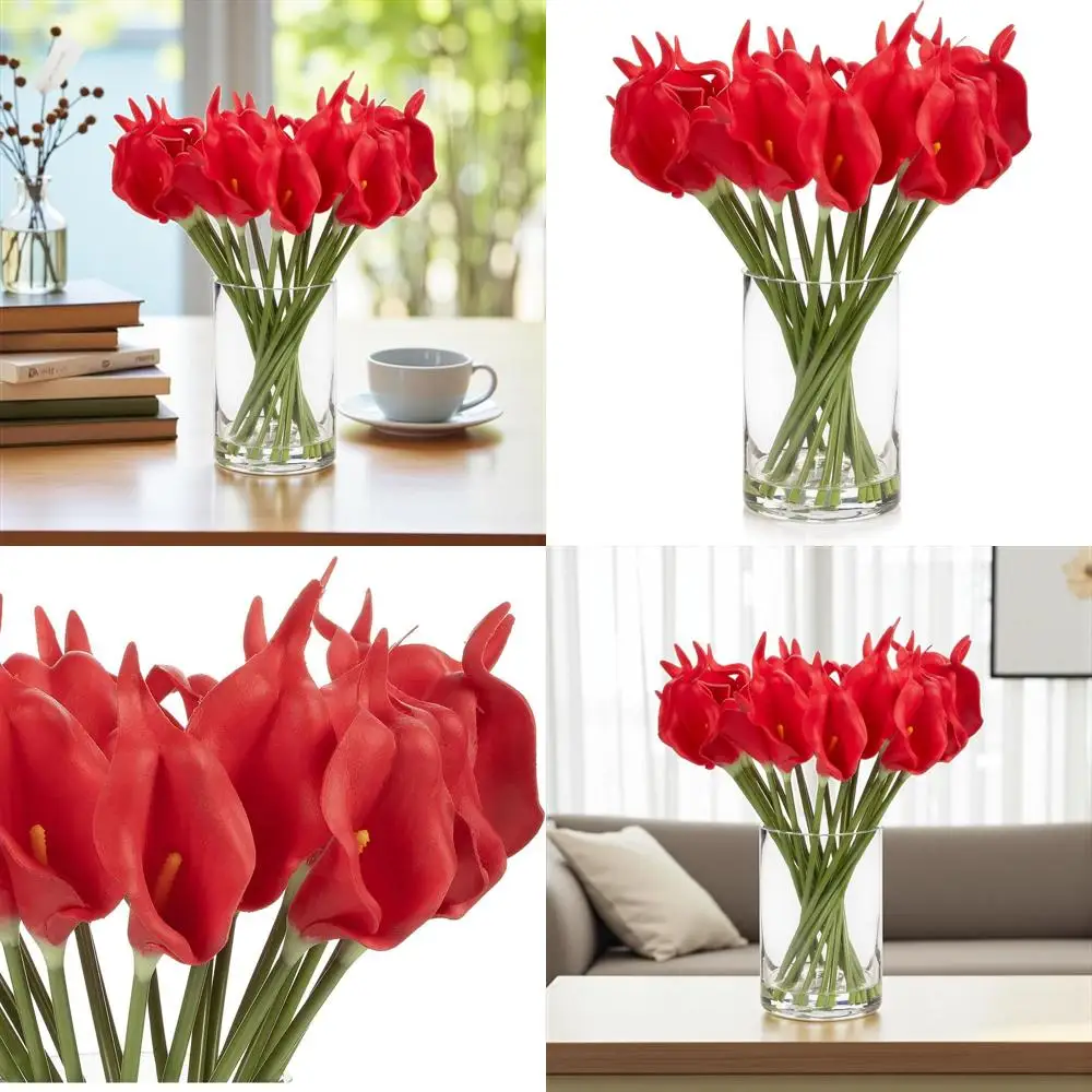 

Красная искусственная композиция из лилий с вазой, 20 стеблей, подходит для свадебных центральных композиций или декора обеденного стола