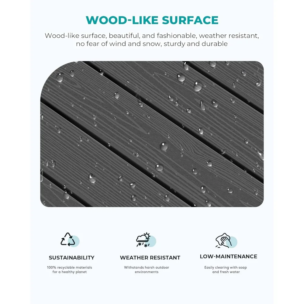 Conjunto de mesa de centro externa retangular HDPE, preto, conjunto de 2