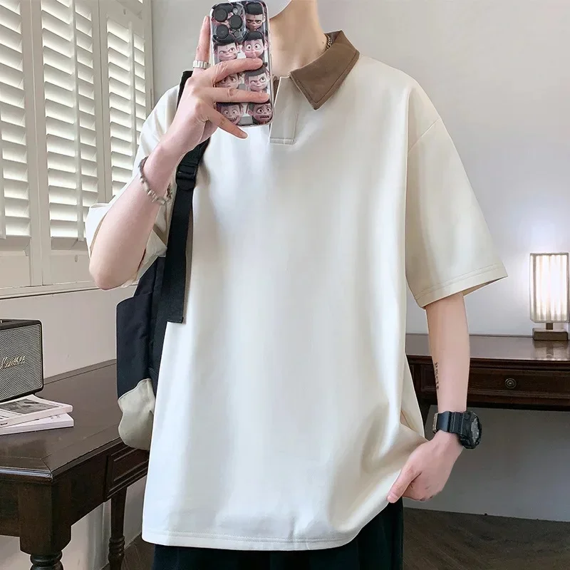 Men's Polo Shirt Plus Size Short Sleeve Tees Casual Breathable Tops 8xl Oversize Patchwork Color Collar Shirt Loose Fit Clothing