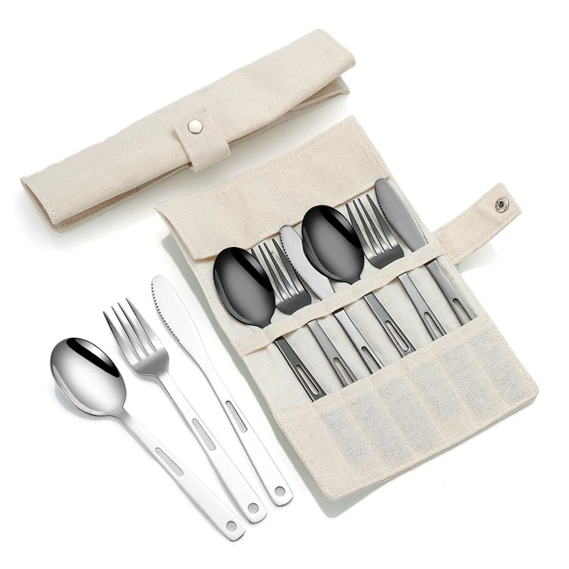 

6pcs/set Stainless Steel Dinnerware Spoon Fork Knife Kit with Storage Bag For Home Travel Outdoor Camping Portable Tableware