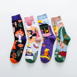 1 Pair Colourful Print Women Socks Fashion New Trend Harajuku Style Streetwear Socks Breathable Suit In All Seasons