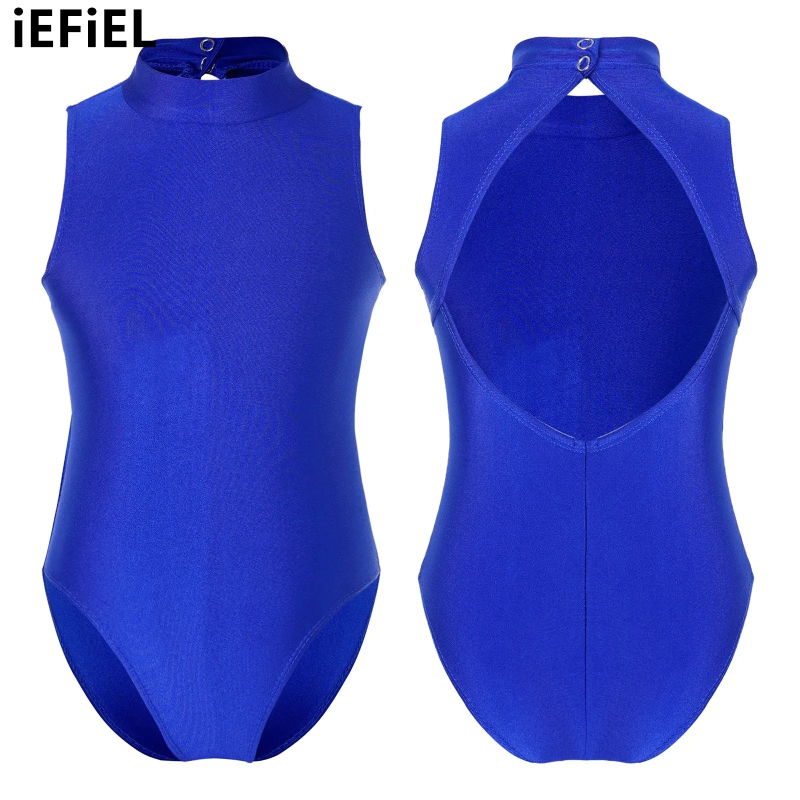 

Kids Girls Cutout Back Ballet Dance Leotard Sleeveless Mock Neck Gymnastics Jumpsuit