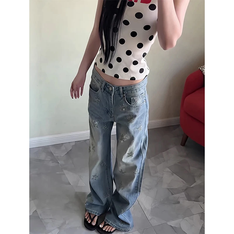 YIBASHU Women's Blue Jeans Cargo Y2K Japanese Harajuku Streetwear 2000s American Vintage Denim Pants Jeans Clothes Autumn 2026