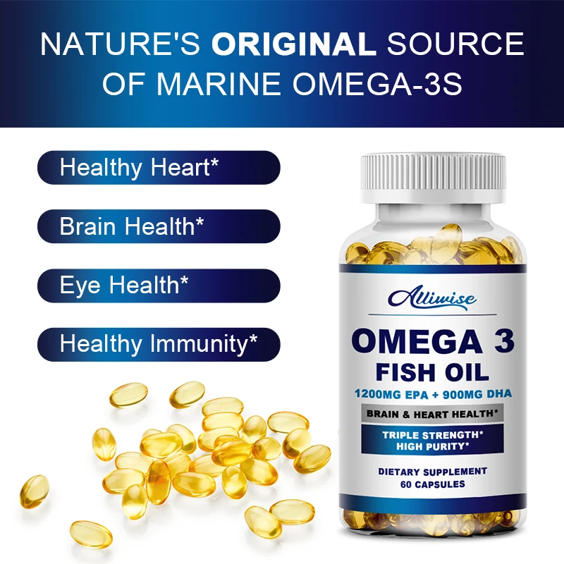 Alliwise Omega 3 Fish Oil Capsules Support Immune System Brain & Skin Health Eyes & Heart Health Daily dietary supplements