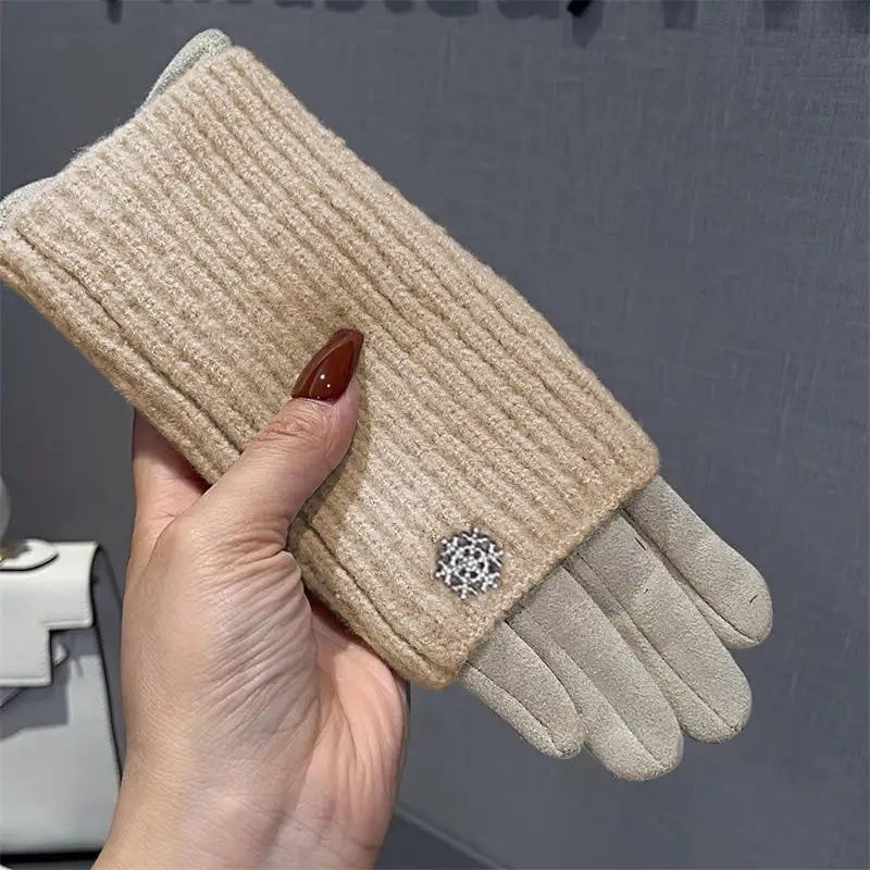 Guantes de lana tejidos para mujer, cálidos, resistentes al desgaste, para montar en los dedos, Color sólido, para invierno, pantalla táctil