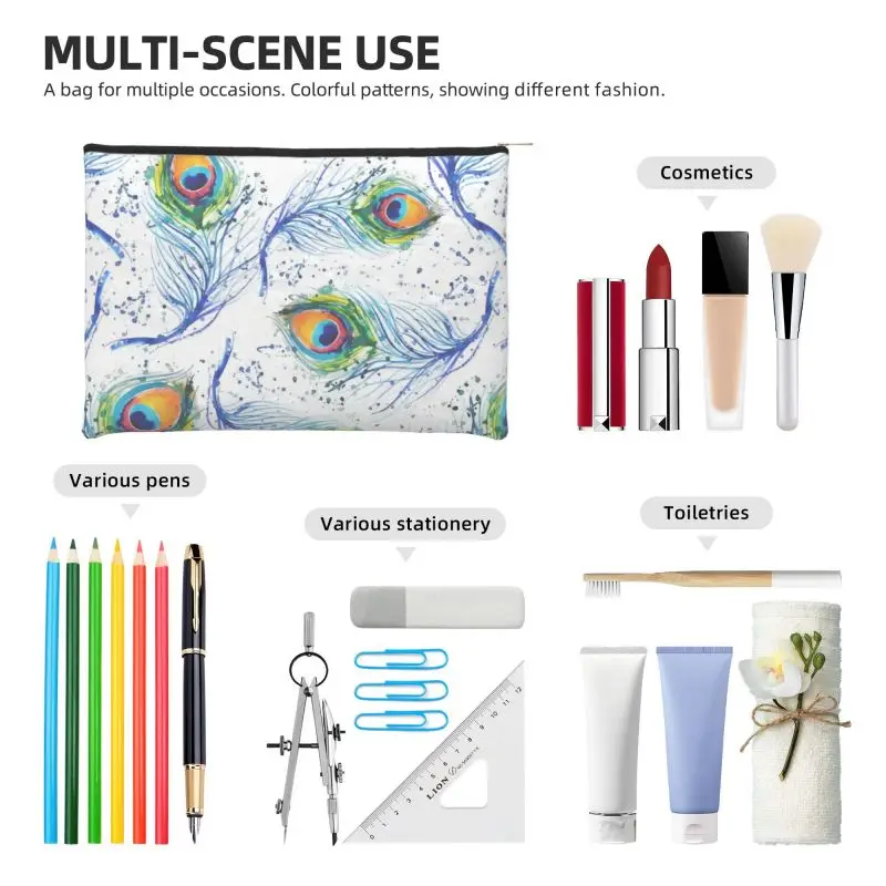 Peacock feather Makeup Bag Women's zipper toiletry Bag Printed storage for tools Makeup pencils and pens student travel