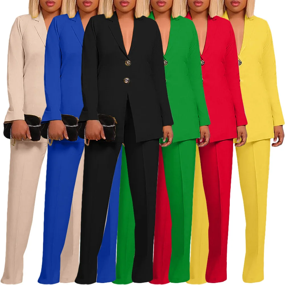 

Pant Set Women Two Piece Sets Turn Down Collar Blazer Matching Sets Coats Long Pants High Waist Y2k Streetwear Elegant Work