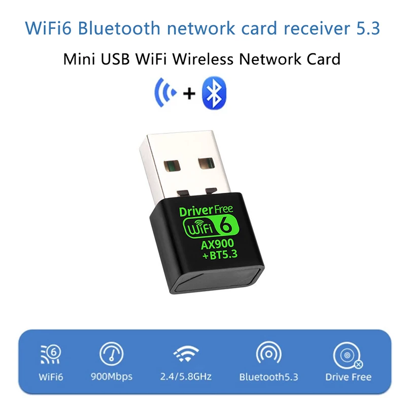 

AX900 2in1 USB WiFi 6 & Bluetooth 5.3 Adapter Dongle with Dual Band 2.4G&5GHz; Wireless Wlan Network Receiver, No Driver Needed