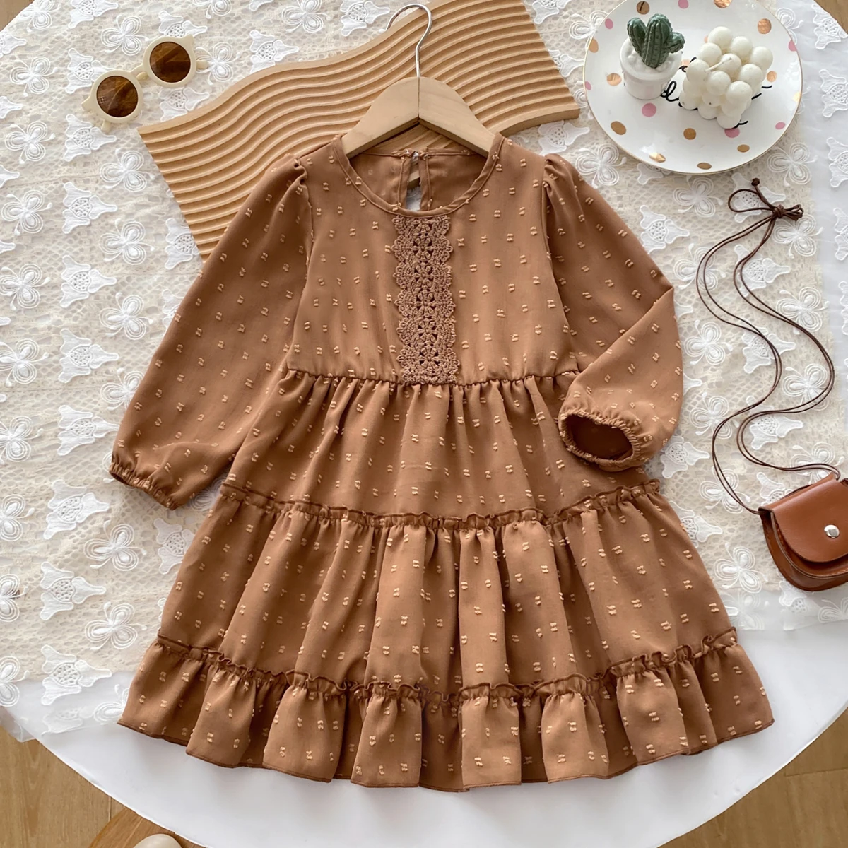 Humor Bear Herbst-Kuchenrock Dreidimensionales Polka-Dot-Kleid mit Spitzenverzierung Modisches Prinzessinnenkleid für Kinder – Detail 2
