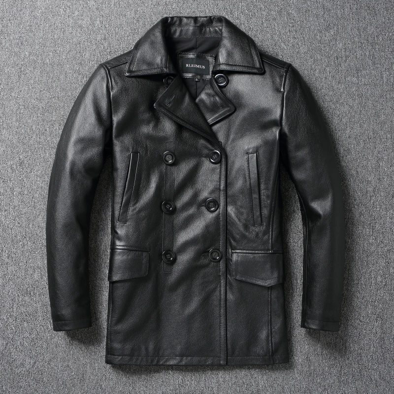

Мягкая куртка из воловьей кожи, осенняя мужская одежда, деловая повседневная ветровка, куртки средней длины, Blouson Cuir Homme