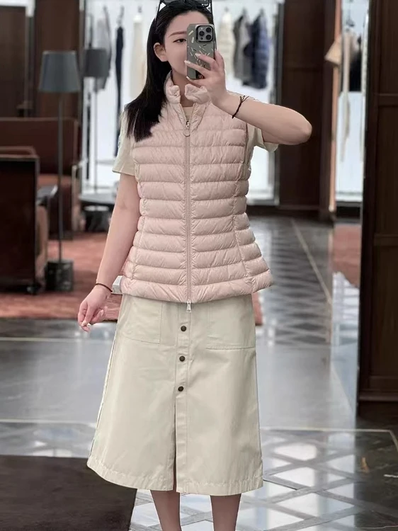 

Легкий пуховый жилет Slim Fit, женский легкий жилет с воротником-стойкой, модный теплый жилет для поездок на работу, белый ду пух, тонкая модель