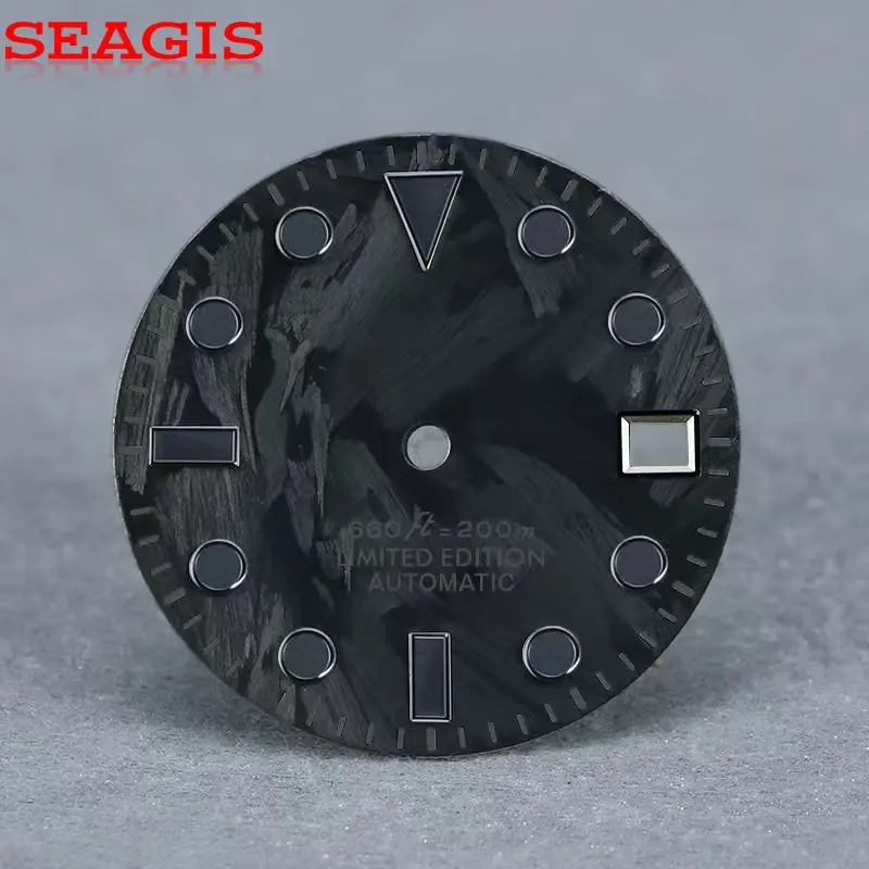 Black Lume Black carbon fiber 28.5mm dial NH35 Date Mod No Logo