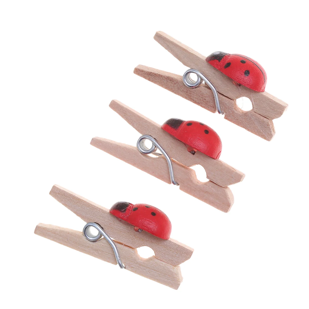 100 Pcs Photo Clips Holder Pegs Nails Decoration Lovely Wooden Decorate Ladybug