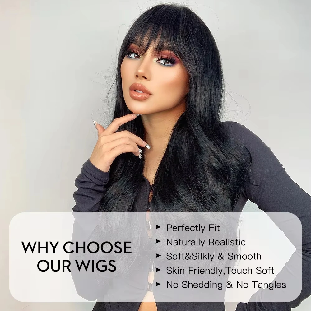 باروكة صناعية سوداء مع موجات كبيرة لحفلات الهالوين، والزي اليومي، والشعر المستعار للعطلات، وإكسسوارات الشعر ذات درجة الحرارة العالية #4