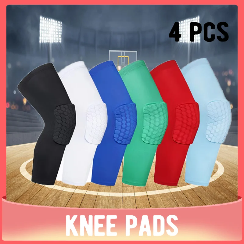 4PC Sports Knee Pads Compression Brace Volleyball Basketball Knee Pad for Gym Training Knee Support Protector Soccer Shin Guards