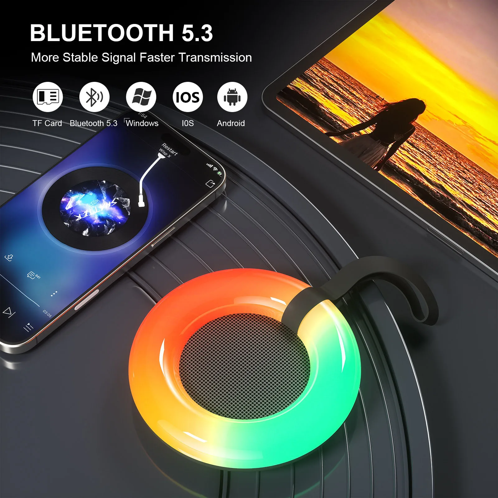 IPX7 مقاوم للماء العائمة سمّاعات بلوتوث لاسلكي يدوي دعوة صندوق تشغيل الموسيقى مع ضوء RGB الحمام حمام سباحة مشغل موسيقى