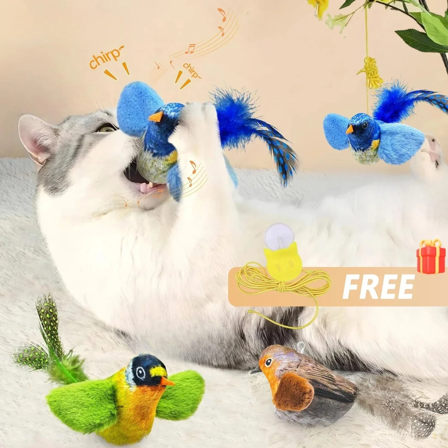Interaktives Vogelspielzeug für den Innenbereich für Katzen, Jagdspielzeug, klingendes Katzenminze, Katzen-Teaser-Spielzeug, Selbsthilfe, Wandbehang, Vögel, Katzenspielzeug