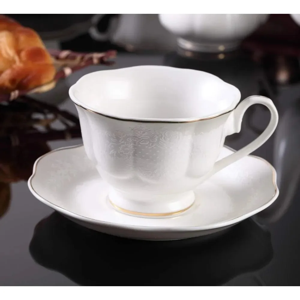 Imagem -04 - Conjunto de Chá de Porcelana Branca Teaware com Pires 7oz Bule Sugar Bowl1 Jarro de Creme