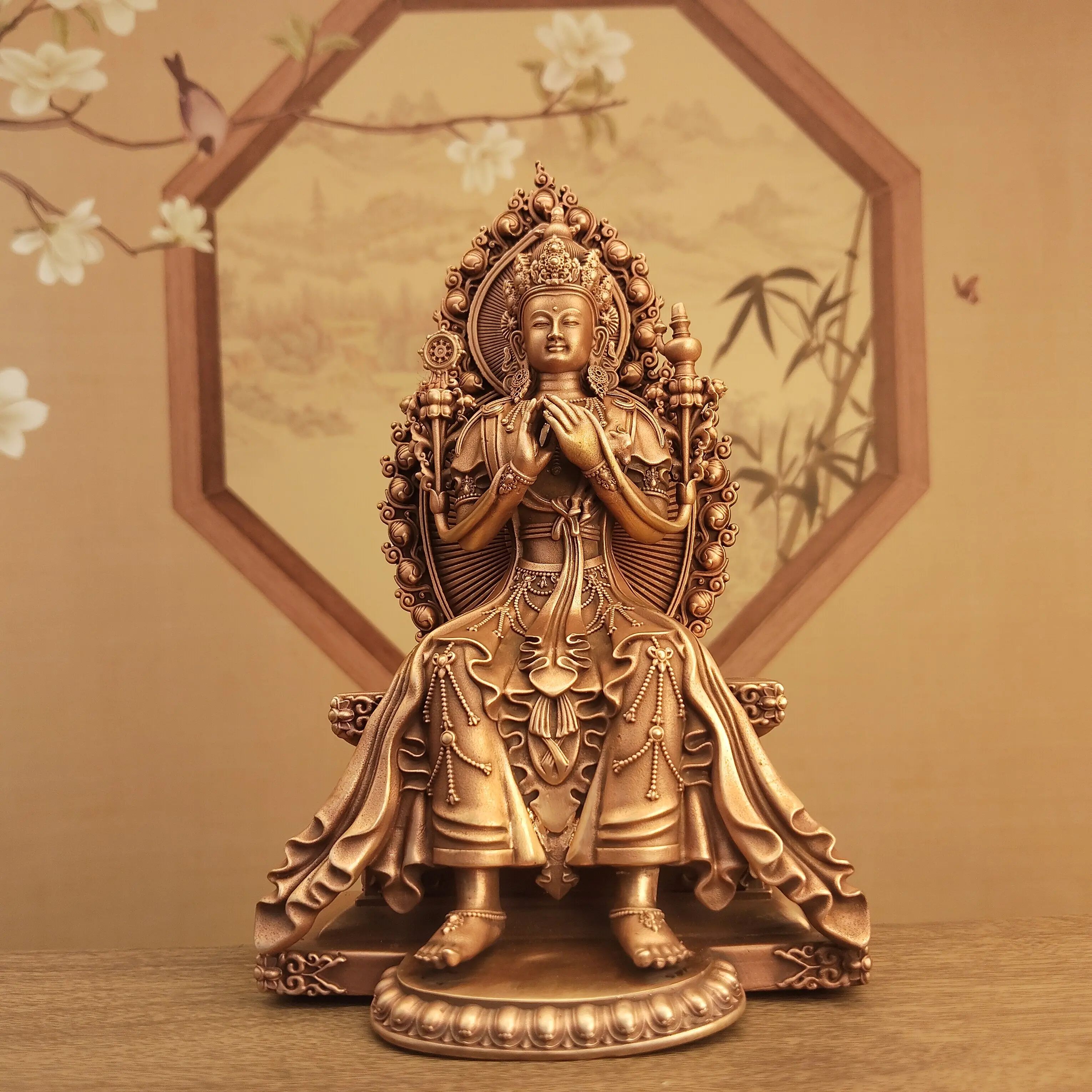 Tibetan Fine Ethnic Copper Maitreya Future Buddha Statue 15cm Home Decor Blessing